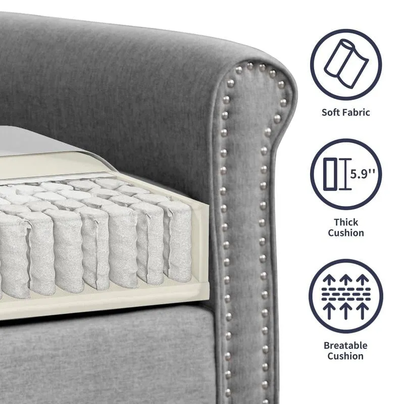 Modern Linen Sectional Single Sofa with Solid Wood Frame & Pocket Coils