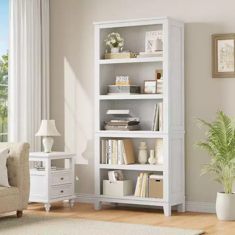 Garvee 5-Tier Wooden Bookcase -Storage Bookshelf for Home Office,Living Room,Bedroom(White)