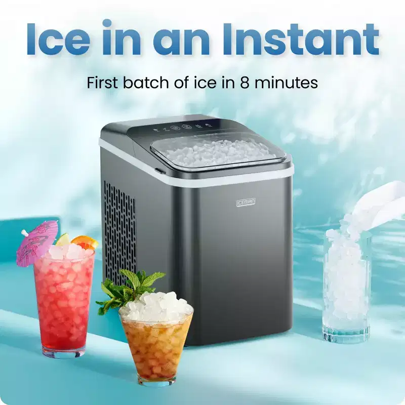 ICEMAN Compact Countertop Pebble Ice Machine, Makes 26 lbs/Day with Ice Scoop and Basket - Black