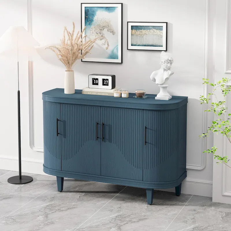 Modern Curved Sideboard Storage Cabinet with 4 Doors and Adjustable Shelves