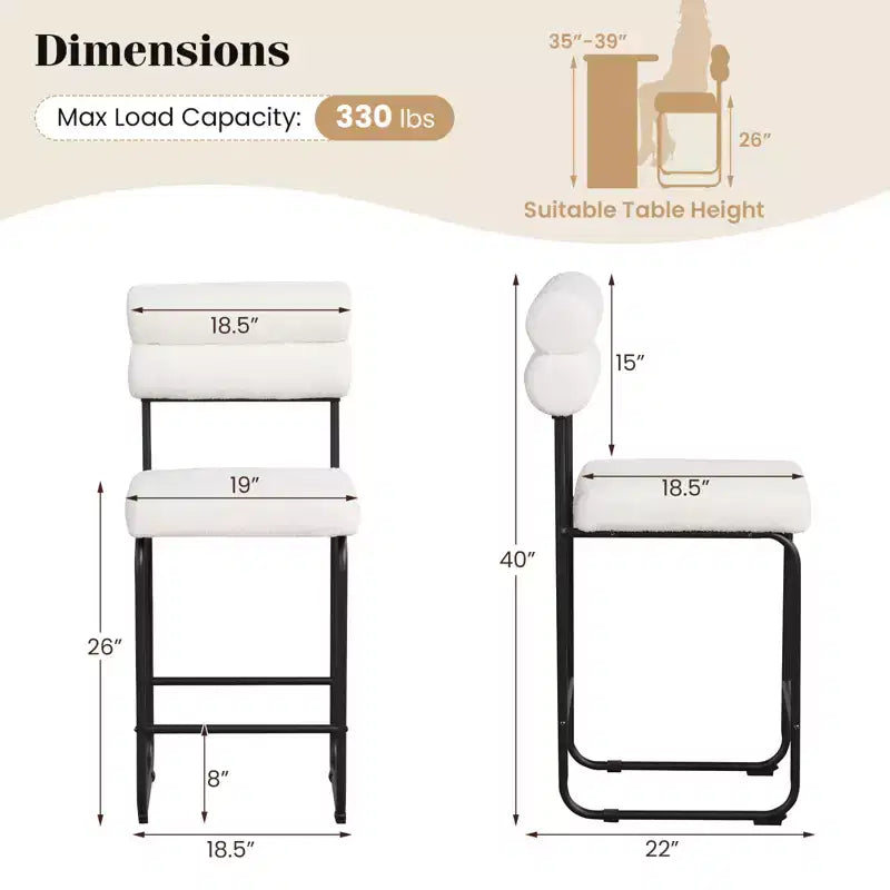 Costway Set of 2 Counter Height Bar Stools 26 Counter Stools w/ Metal Frame & Footrest