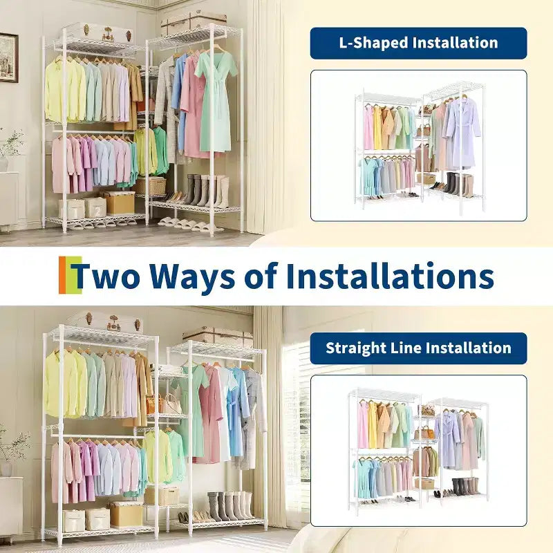 Freestanding Clothing Rack, 70.5 H Garment Rack Combo with Adjustable Shelves Storage for Bedroom Laundry Room Closet