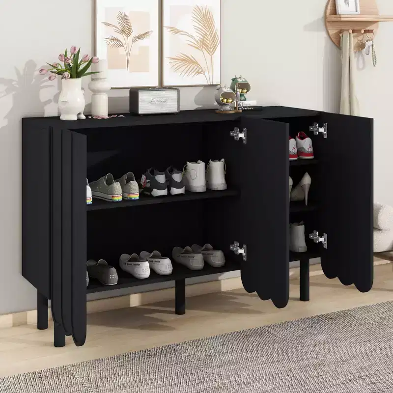 Minimalist Shoe Cabinet with Wave Doors and Adjustable Shelves