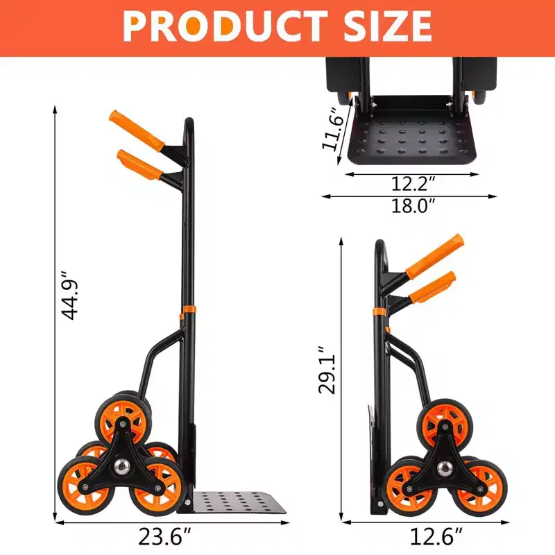 Stair Climbing Hand Truck, Heavy Duty Folding Dolly Cart with 6 Wheels, 440Lbs Capacity, Moving Dolly
