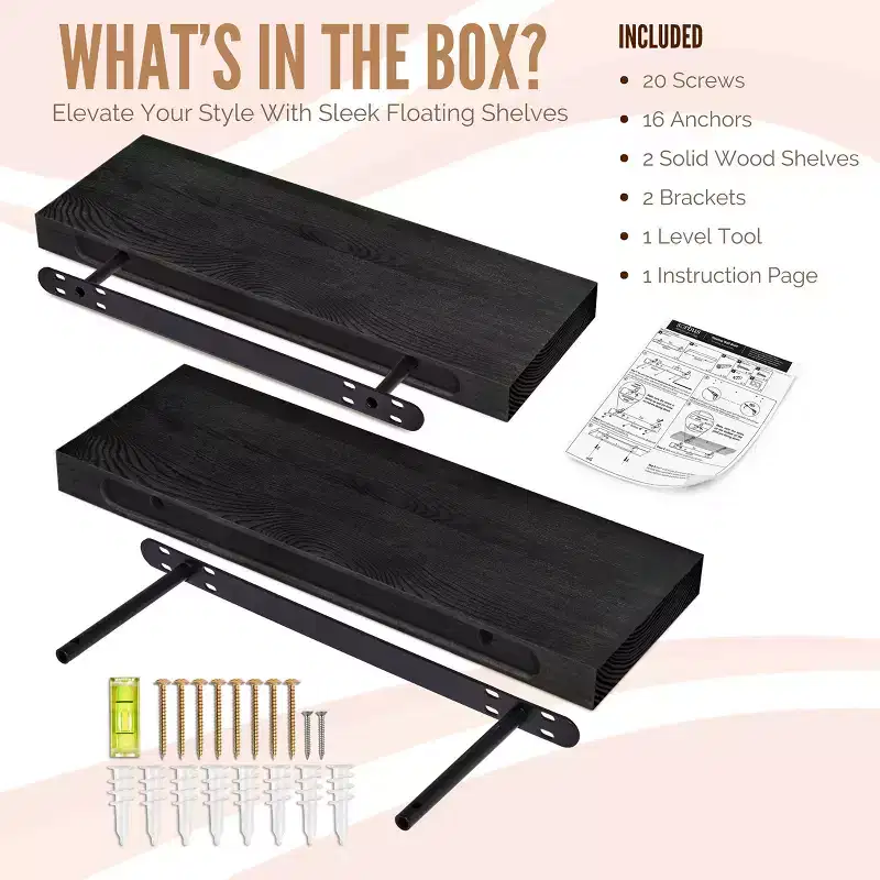 Sorbus 2 Pack 24 Solid Wood Floating Shelves - for Bathroom Decor, Books, Bedroom & Living Room