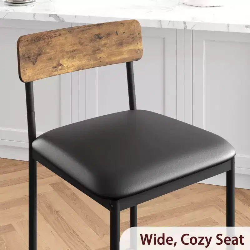Bar Stools Set of 2, Kitchen Bar Stools with Footrest, 25.5 Inches Upholstered Bar Chairs with Back, 2 Counter Height Barstools for Counter Bar