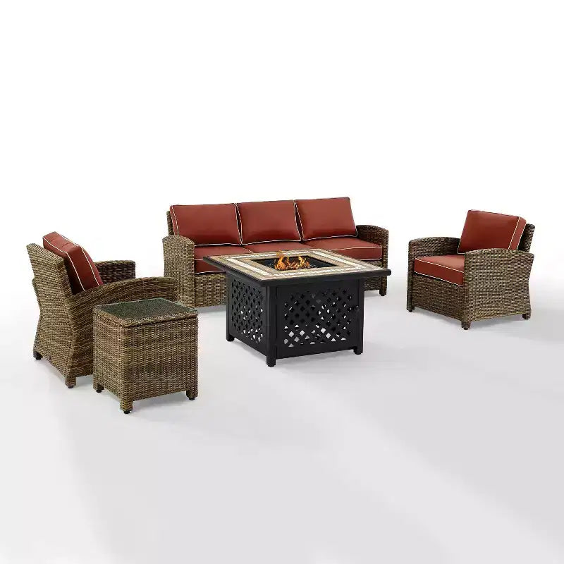 Bradenton 5pc Outdoor Wicker Conversation Set with Fire Table - Crosley