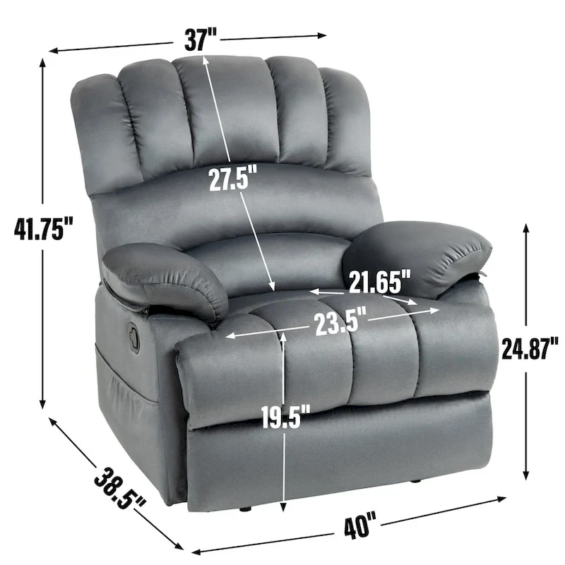 Extra-Large Manual Recliner Chair with Fabric Upholstery