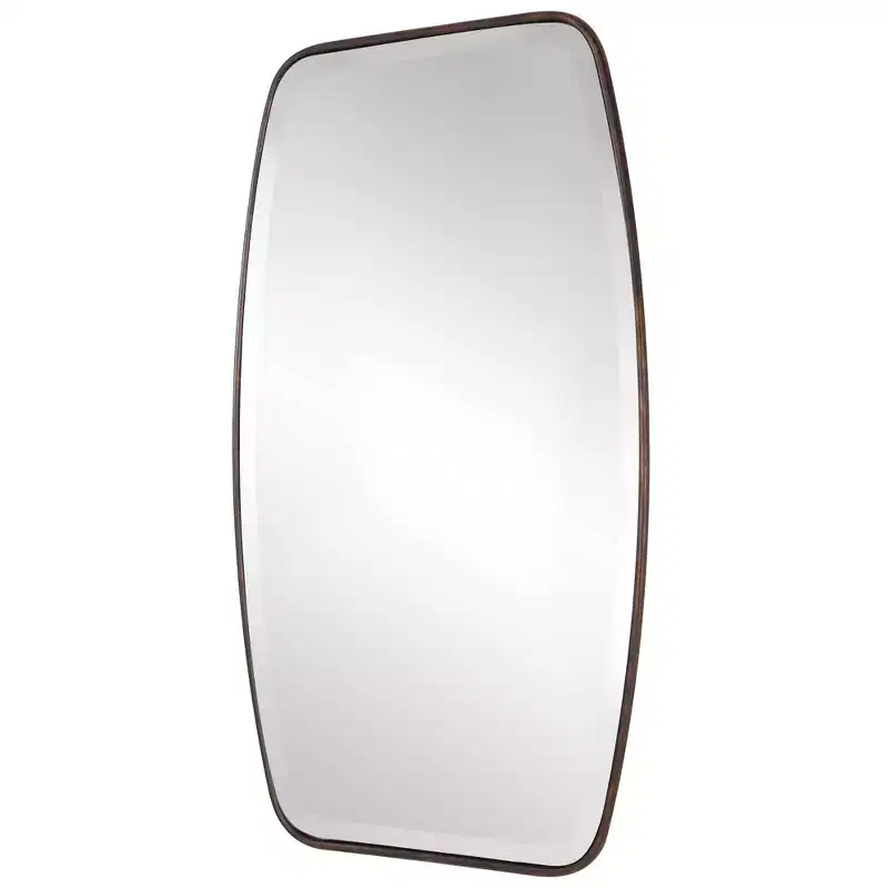 Rectangular Beveled Wall Mirror with Dark Bronze Metal Frame