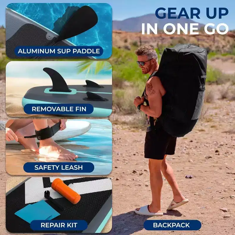 SereneLife Inflatable Stand-Up Paddleboard with Double-Action Pump - Black