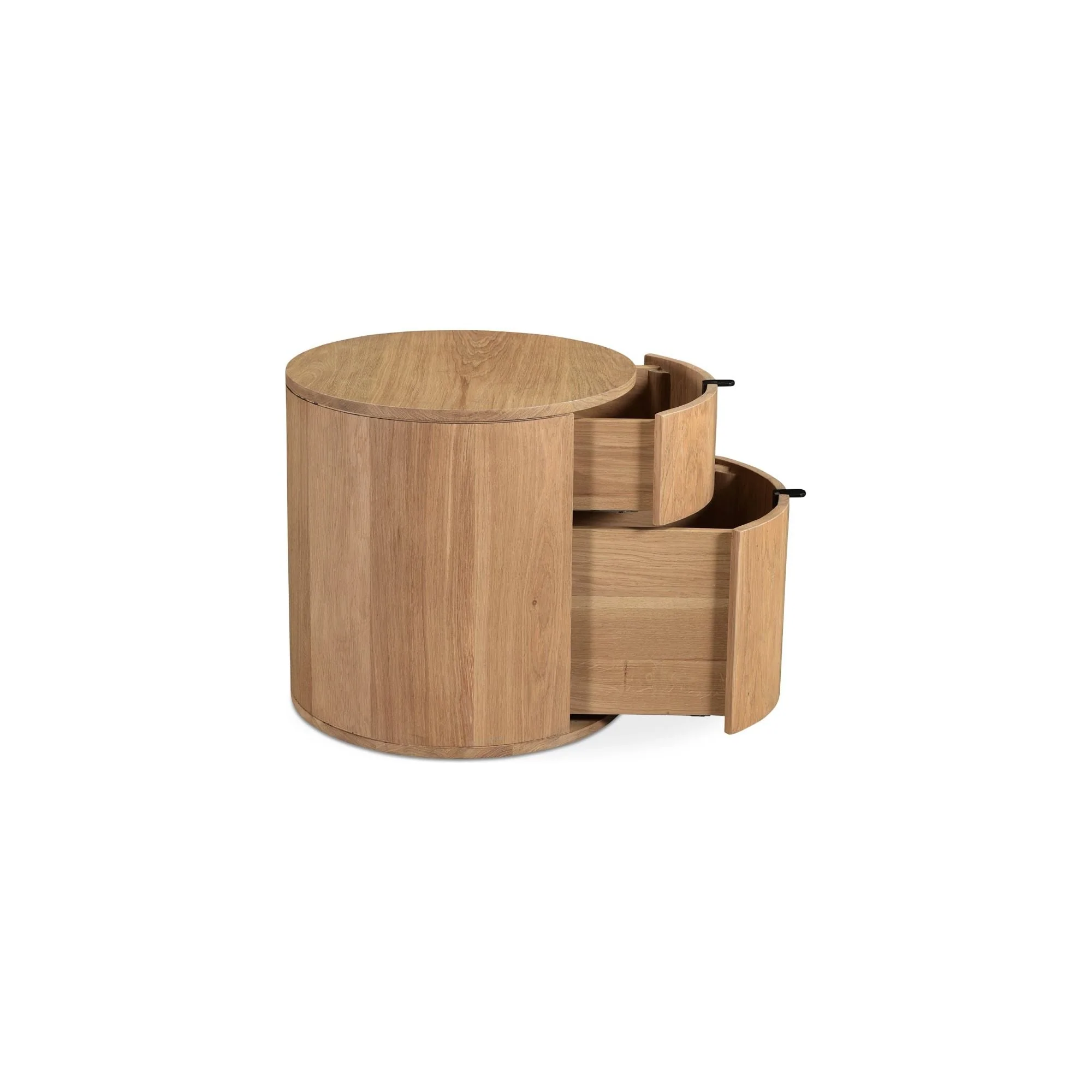 Minimalist Curved Solid Oak 2-Drawer Nightstand with Soft-Close Glides & Metal Pull for Bedroom