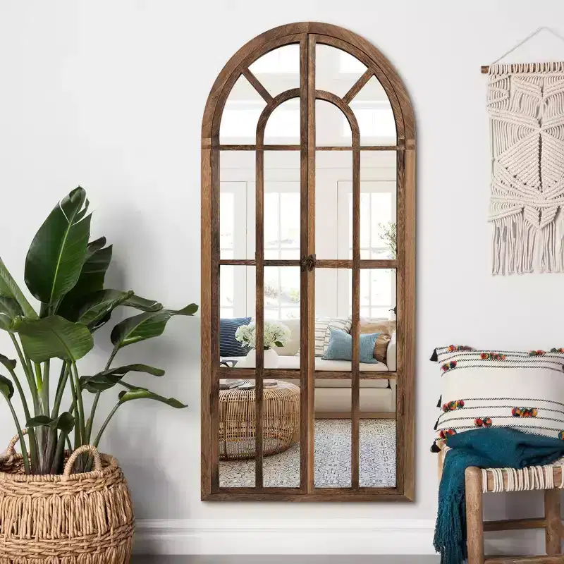 Arched Wood Frame Window Mirror - Full Length