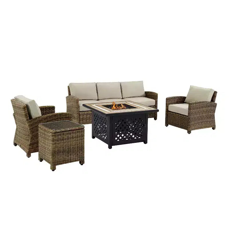 Bradenton 5pc Outdoor Wicker Conversation Set with Fire Table - Crosley