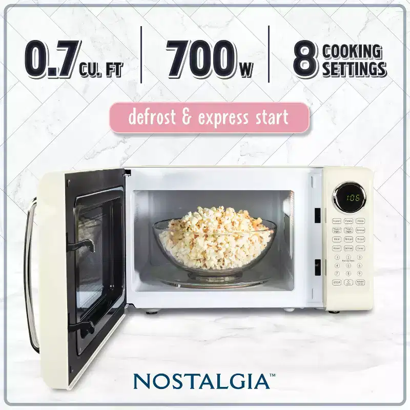 Nostalgia Retro Compact 0.7 Cu Ft & 700-Watt Countertop Microwave Oven