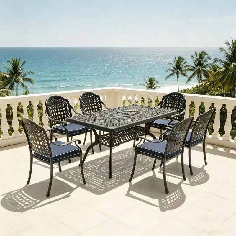 5-Piece Rectangular Cast Aluminum Patio Dining Set for Outdoor Backyard Garden Deck Poolside with Cushions