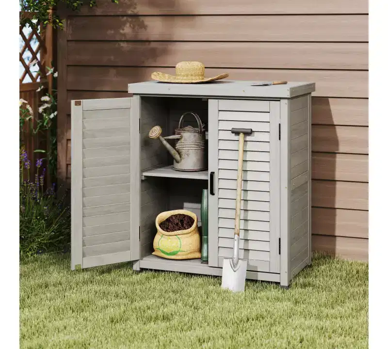 Whisen Potting Bench with Cabinet & Metal Top