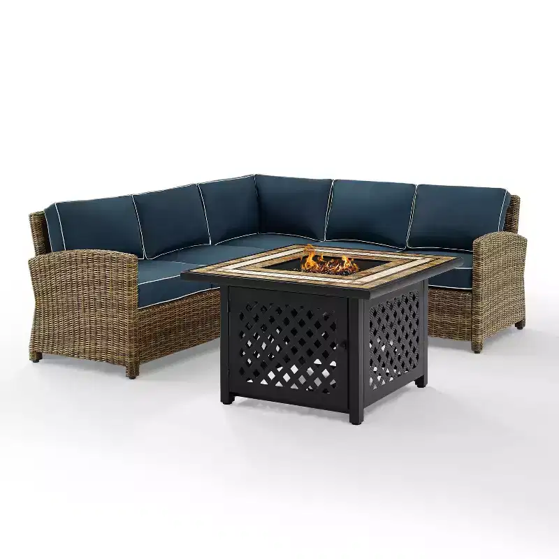 Bradenton 4pc Outdoor Wicker Sectional Set with Fire Table - Crosley