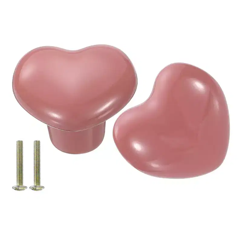 Unique Bargains Heart-Shaped Ceramic Drawer Knobs with Screw for Cupboard Wardrobe 2 Pcs