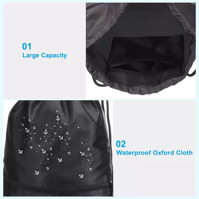 Unique Bargains Waterproof Adjustable Zip Pocket Drawstring Backpack Bags for Women Men