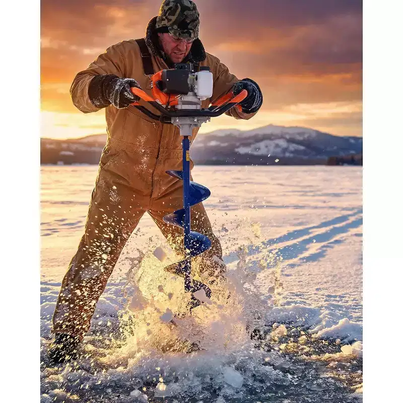 52CC 2-Stroke Gas Ice Auger for Fast Drilling. Features a 10 Diameter, 31.5 Length Auger, Heavy-Duty Construction, and EPA Certification.