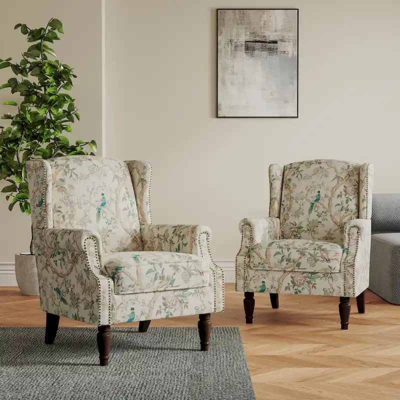 Set of 2 Patterned Upholstered Accent Chair for Living Room
