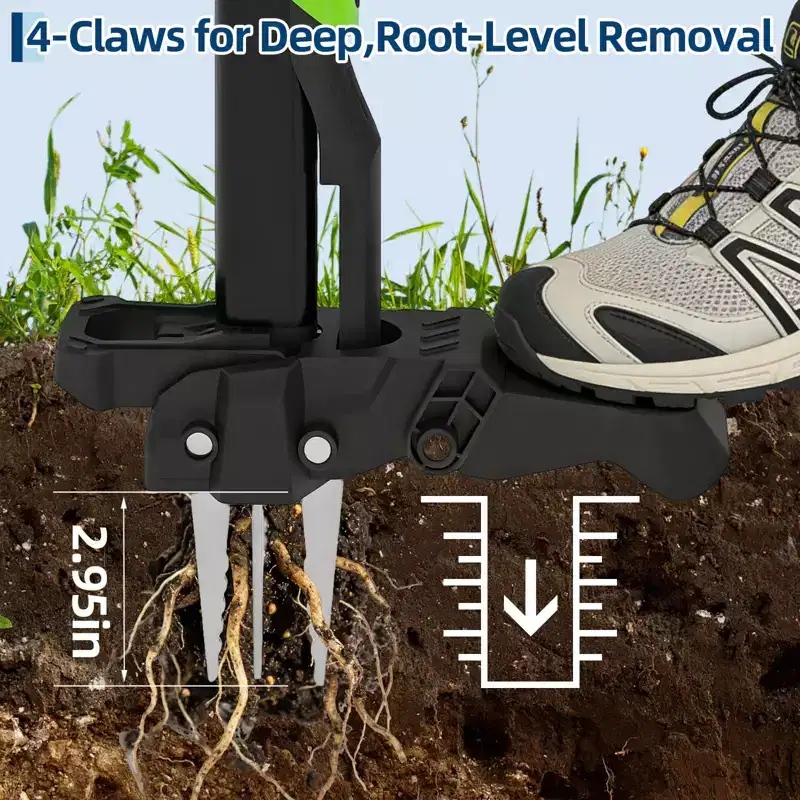 Garvee 4-Claw Stand Up Weed Puller - Gardening Hand Weeding Tool 40 in Handle (4-Claw)