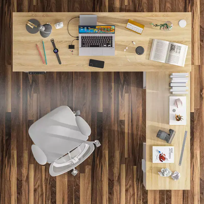 Height-Adjustable Computer Desk Office Desk Standing Desk: L-Shaped Spacious Desktop, Storage Cabinets