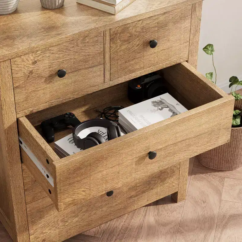 5-Drawer Fluted Dresser with Gold Metal Handles and Legs