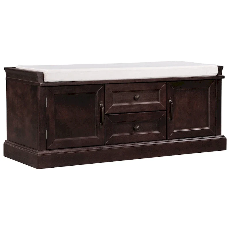 Storage Shoes Bench with 2 Drawers, 2 Cabinets and Removable Cushion