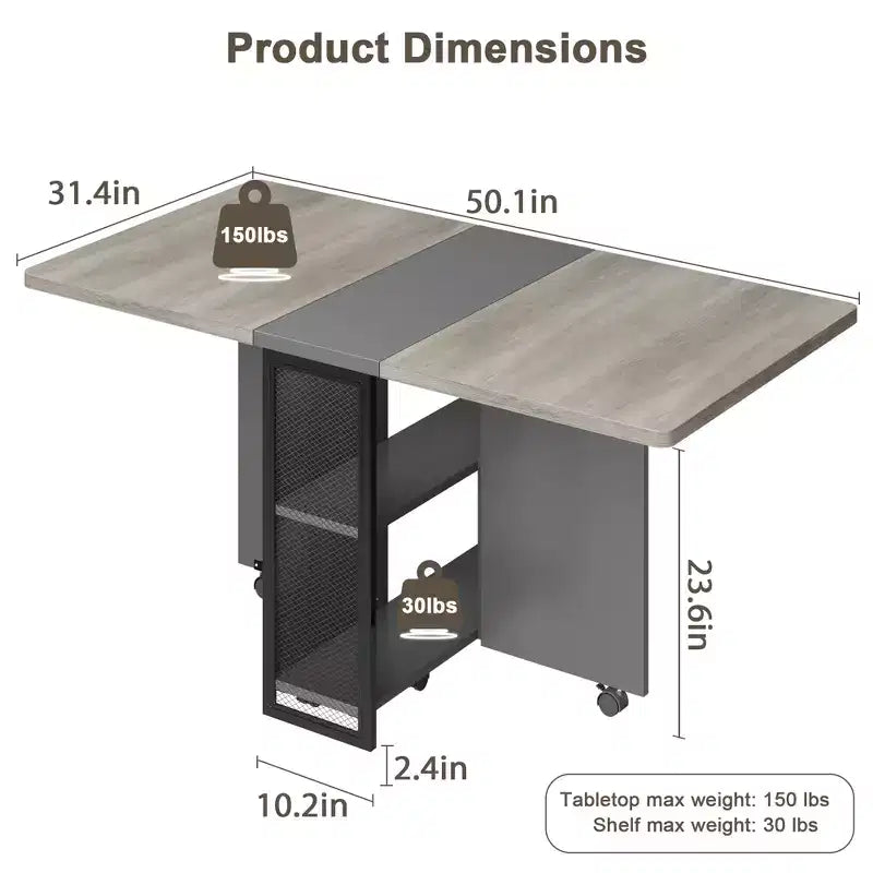 Folding Dining Table for Kitchen, Space Saving Dining Table, Extendable Kitchen Drop Leaf Table with 6 Wheels for Small Space