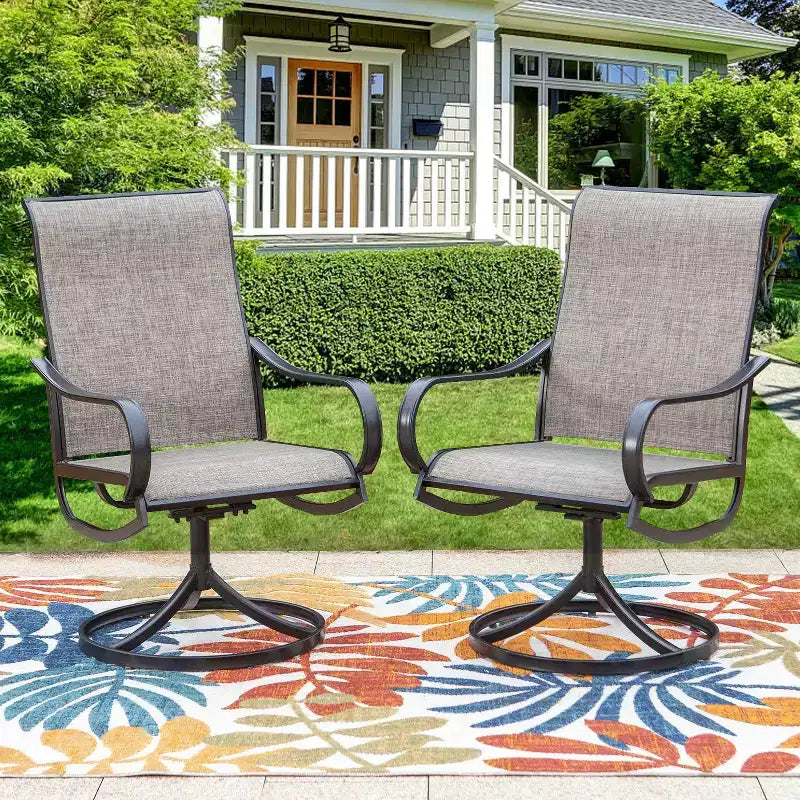 7pc Outdoor Dining Set with Faux Wood Table Top & 1.6" Umbrella Hole & Swivel Chairs - Captiva Designs