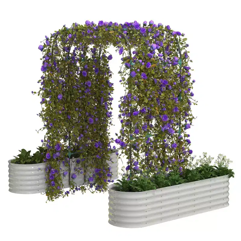 COZONY 96 Trellis Galvanized Raised Garden Bed, Vertical Planter Box, with Expandable Arch & Accessories
