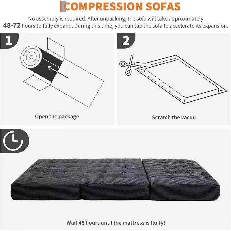 39x75 Tri-Fold Memory Foam Sofa Bed  6 Tufted Mattress