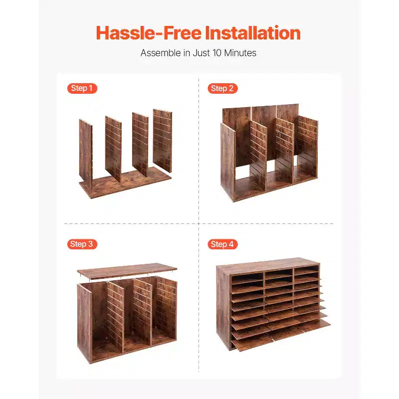 Literature Organizer, 27 Compartments Office Mailbox with Removable Shelves, Wood Mailbox Sorter, Brown