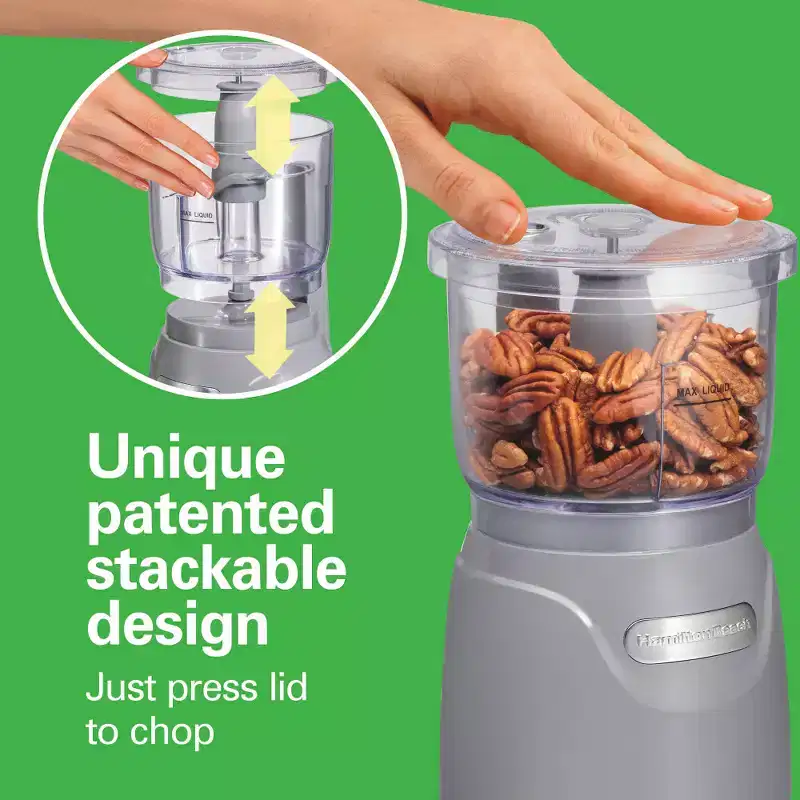 Hamilton Beach 3-Cup Stack & Press Food Chopper - Gray - 72740: Compact Vegetable Processor, Dishwasher-Safe Parts