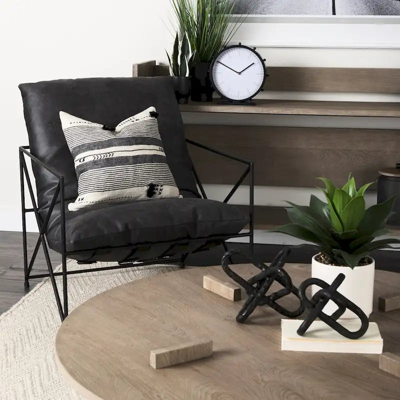 Faux Leather Accent Chair – Brown / Black, Modern Style, X-Frame Metal Legs, Seats 1