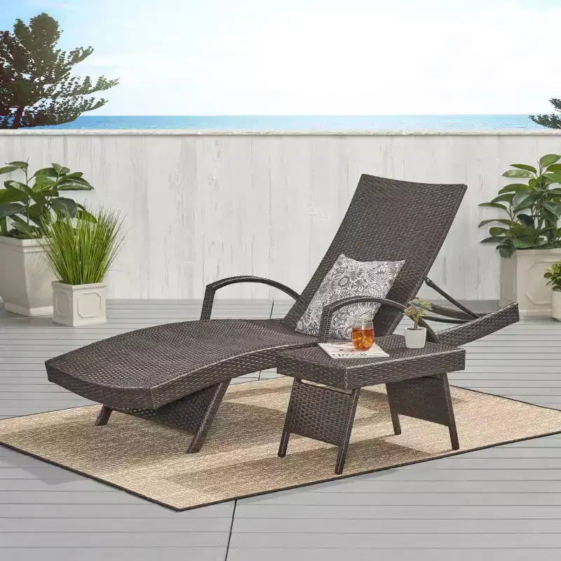 GDFStudio Olivia Outdoor Wicker Folding Adjustable Chaise Lounge and Table Set