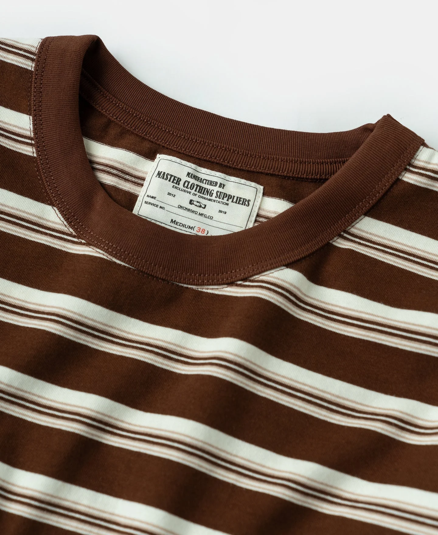 Heavyweight Stripe Crewneck Long Sleeve T-Shirt - White/Coffee