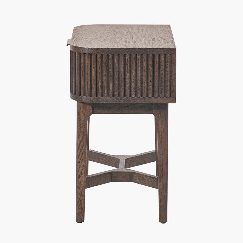 Dark Brown Ribbed Oak 1 Drawer Bedside Table