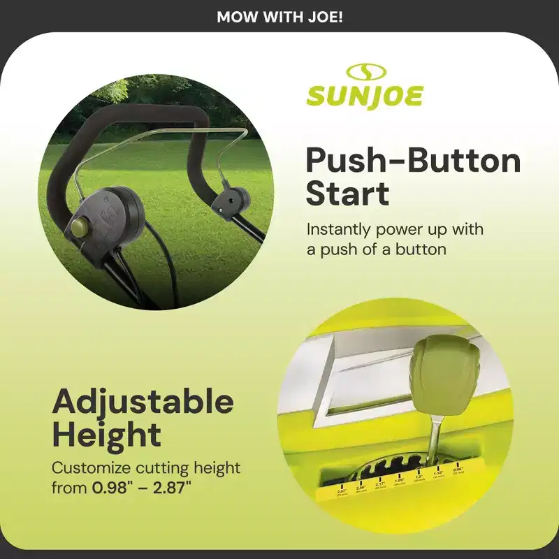 Sun Joe Push Lawn Mower and Mulcher, 17 Walk Behind Grass Cutter, SUJ-MJ403E