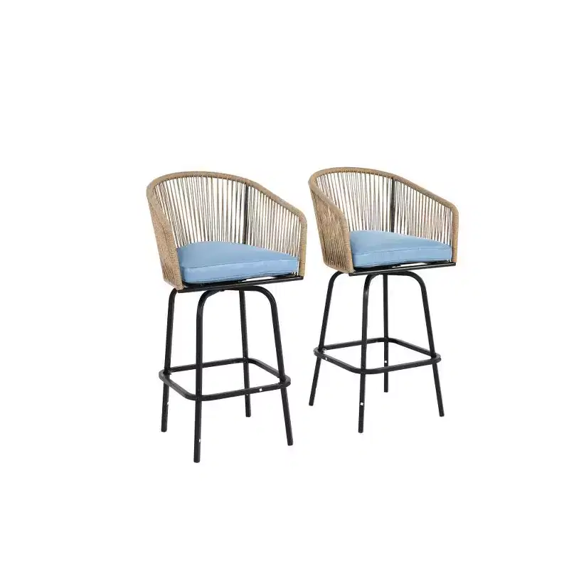 Whisen 2-Piece Patio Bar Stools with Armrests & Backrest, Wicker Bar Stools for Backyard, Garden
