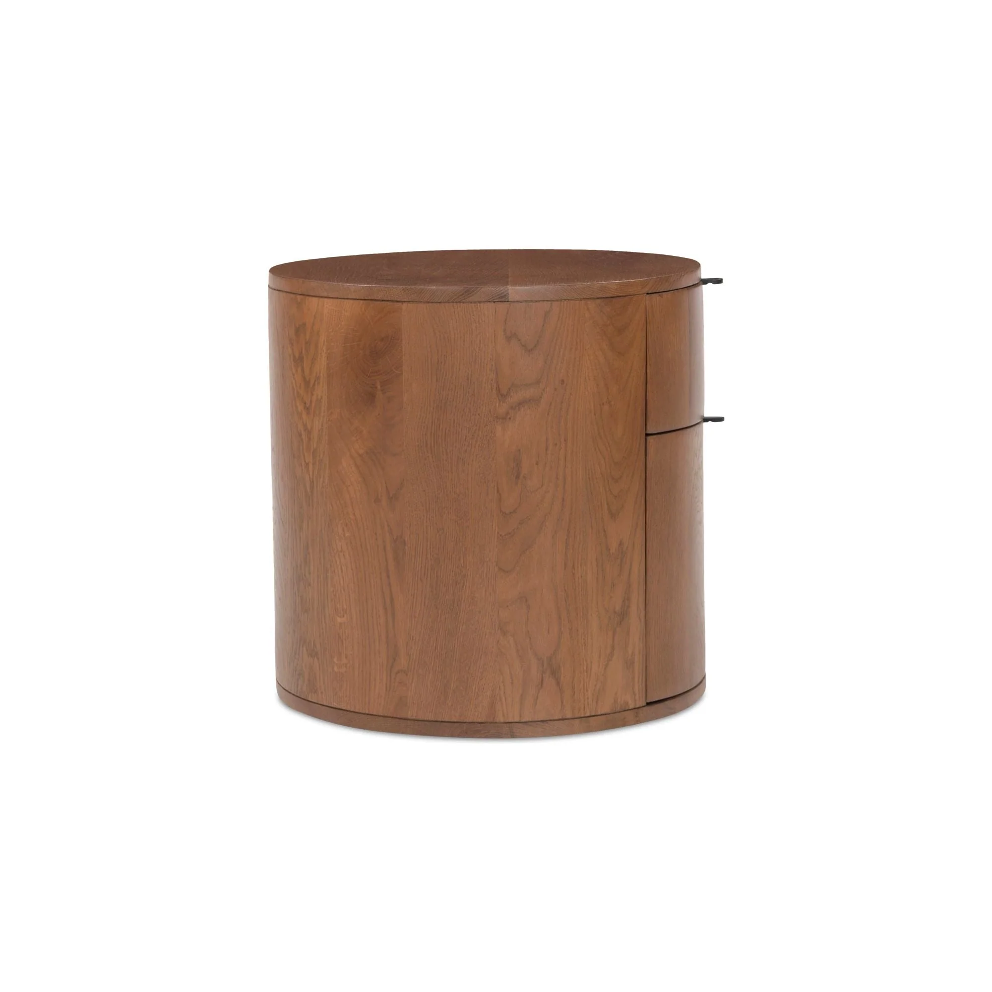 Minimalist Curved Solid Oak 2-Drawer Nightstand with Soft-Close Glides & Metal Pull for Bedroom