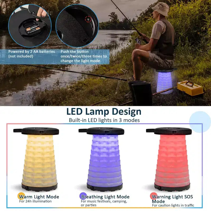 Costway 3-Piece Folding Table Stool Set with a Camping Table & 2 Retractable LED Stools