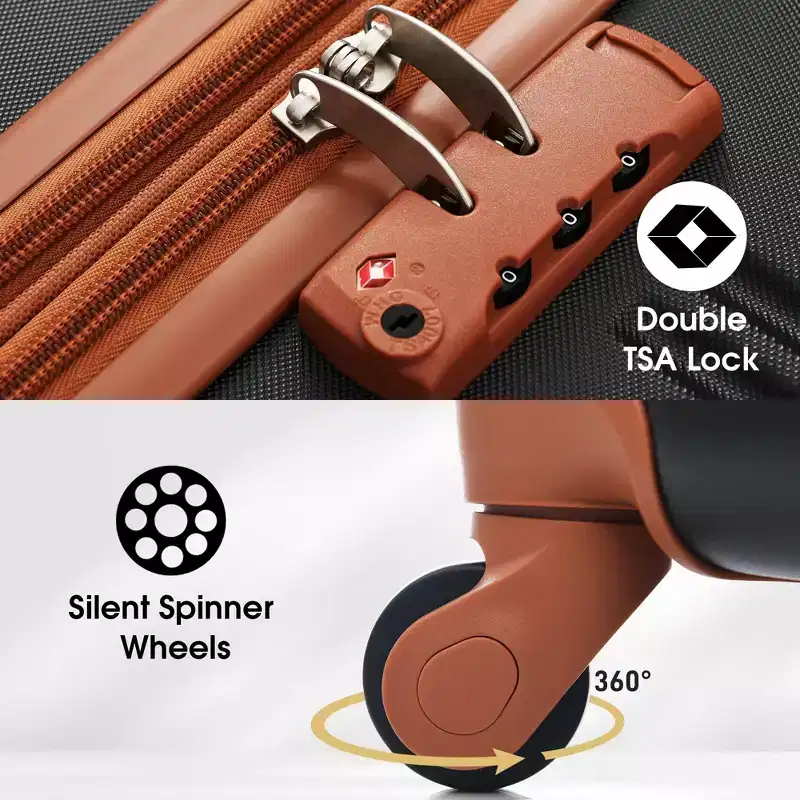NAYSAYE Luggage 2 Piece Set with Bag Spinner Suitcase TSA Lock Lightweight for Travel, Black and Brown, 19*13*28