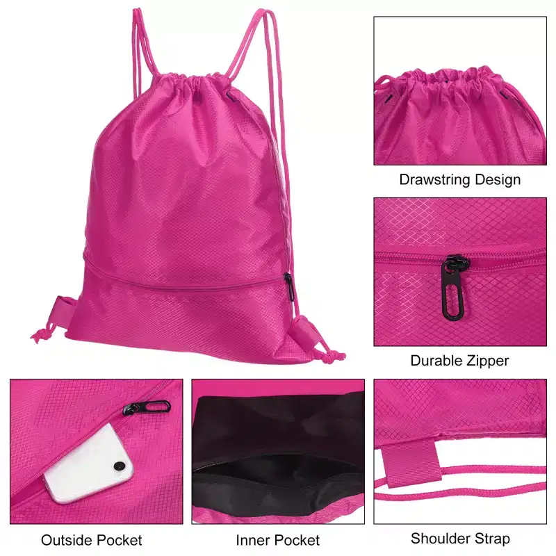 Unique Bargains Waterproof Adjustable Zip Pocket Drawstring Backpack Bags for Women Men