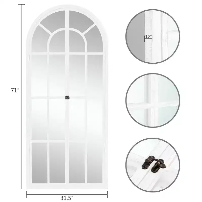 Arched Wood Frame Window Mirror - Full Length