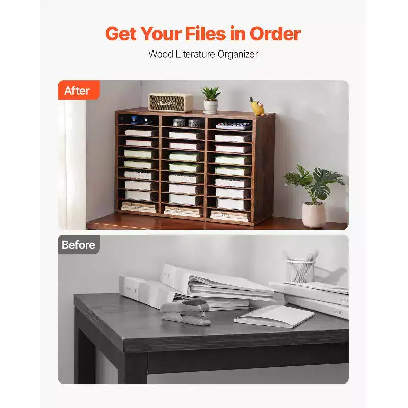 Literature Organizer, 27 Compartments Office Mailbox with Removable Shelves, Wood Mailbox Sorter, Brown