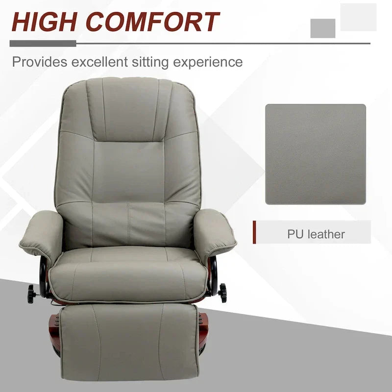 HomCom Faux Leather Adjustable Manual Swivel Base Recliner Chair with Comfortable and Relaxing Footrest