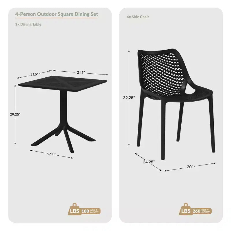 WestinTrends Playa 5-Piece Modern Square Patio Dining Table Set with Stackable Patio Dining Chairs