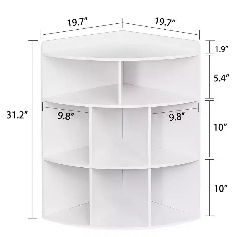 VECELO Corner Cabinet, 3-Tier Cube Storage Organizer, Triangle Bookcases with 8 Cubbies